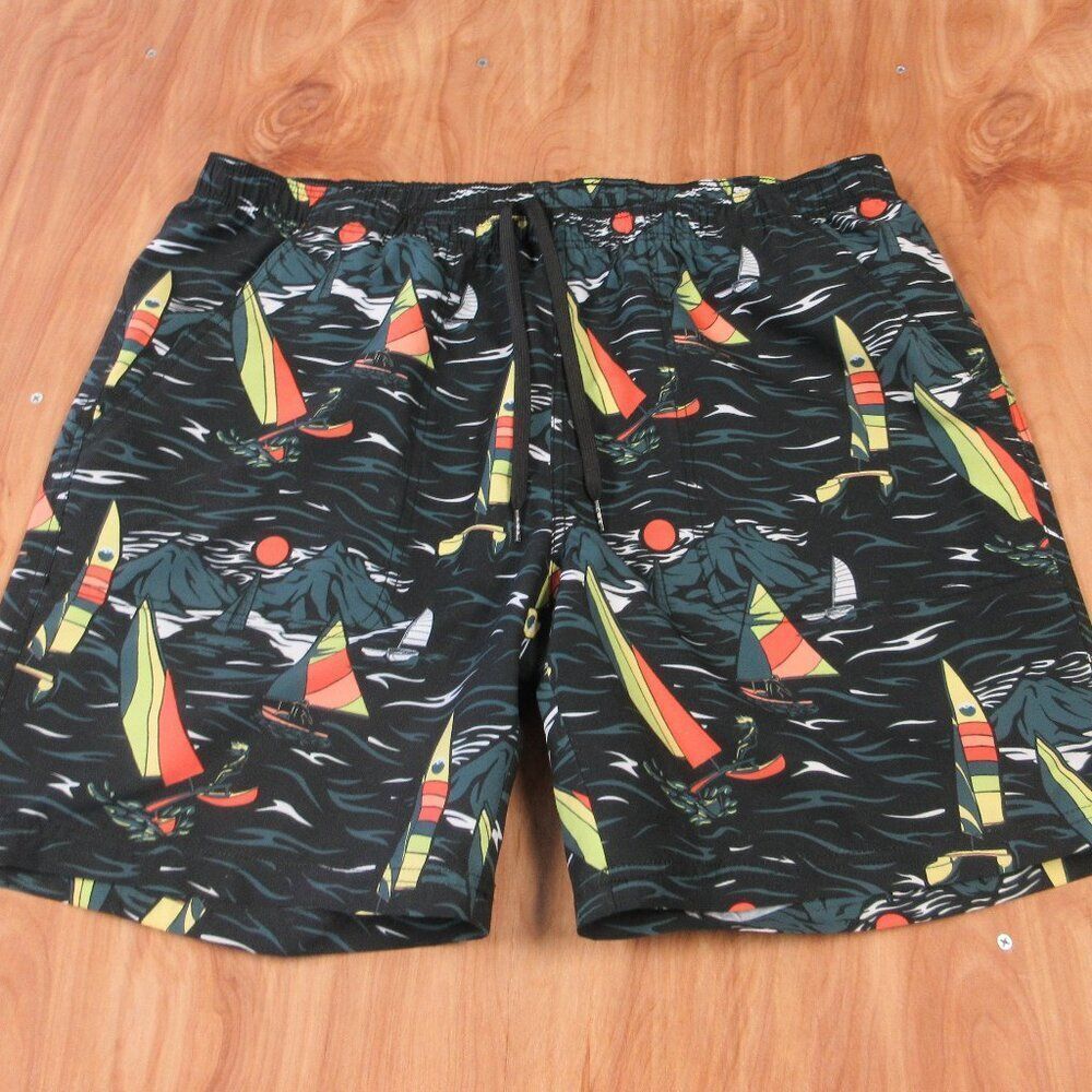 KAVU Sound Shorts Sail Away Night Men Sz XXL Elastic Waist Mesh Pockets Drawcord
